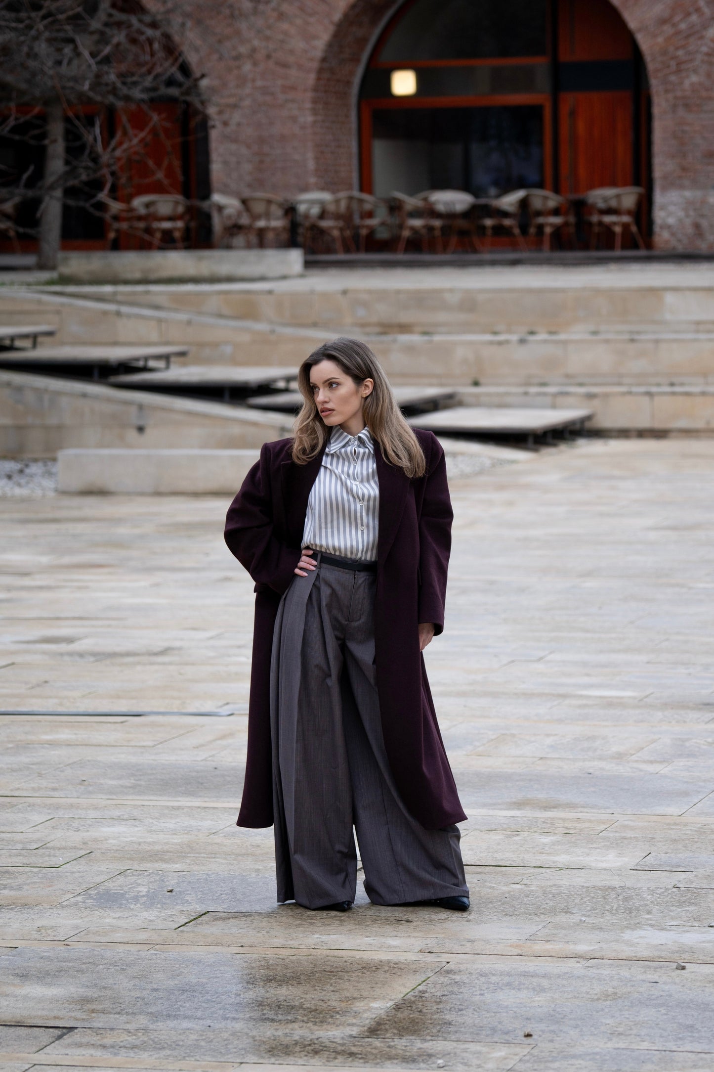 GREY DOUBLE PLEATED TROUSERS