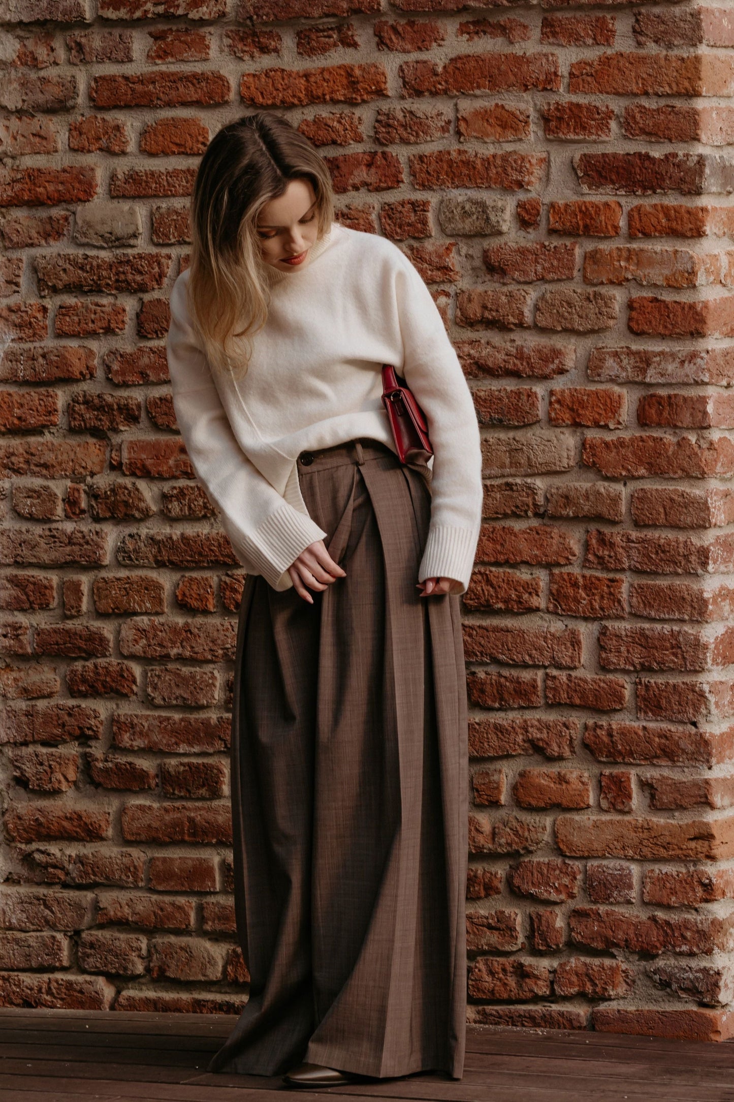 COFFEE DOUBLE PLEATED TROUSERS