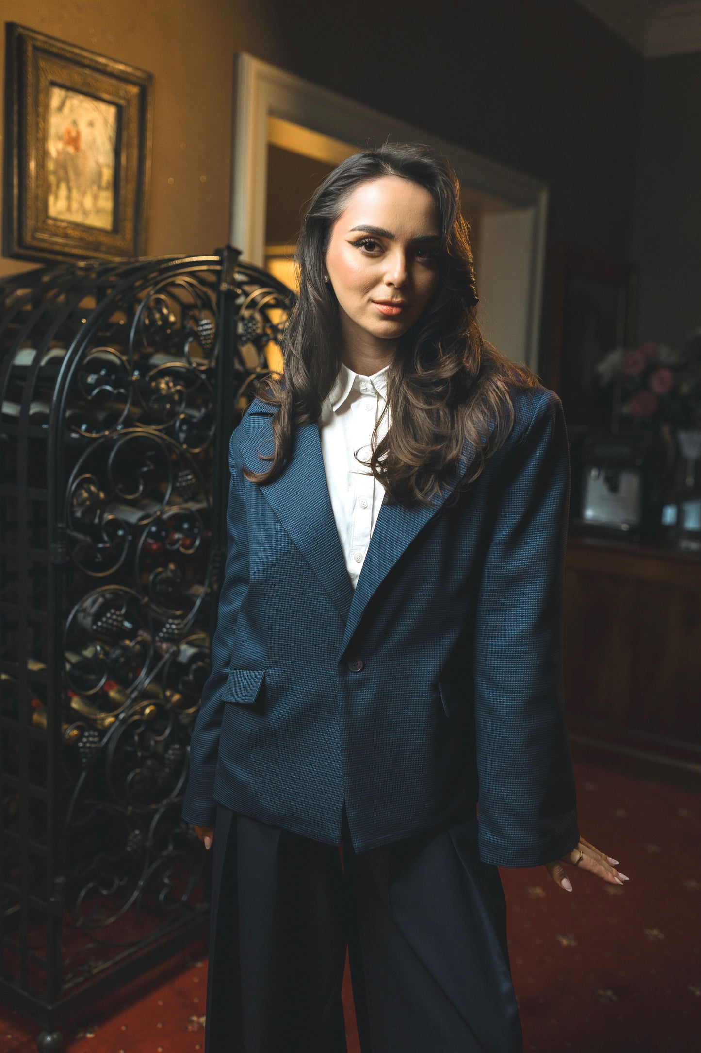 Blazer oversize in misto lana blu navy
