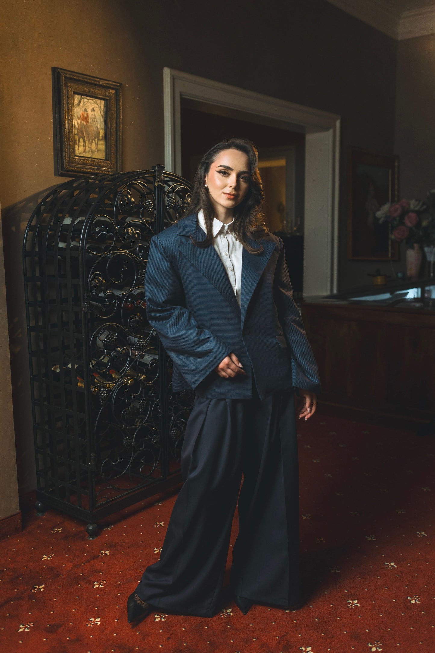 Blazer oversize in misto lana blu navy