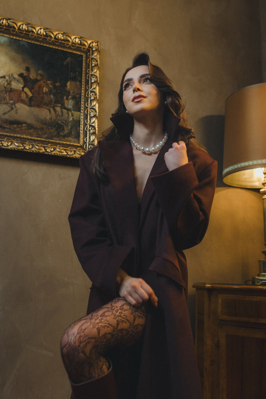100% WOOL DARK PLUM COAT