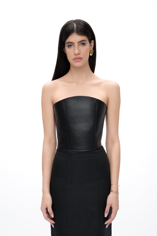 BLACK LEATHER BUSTIER