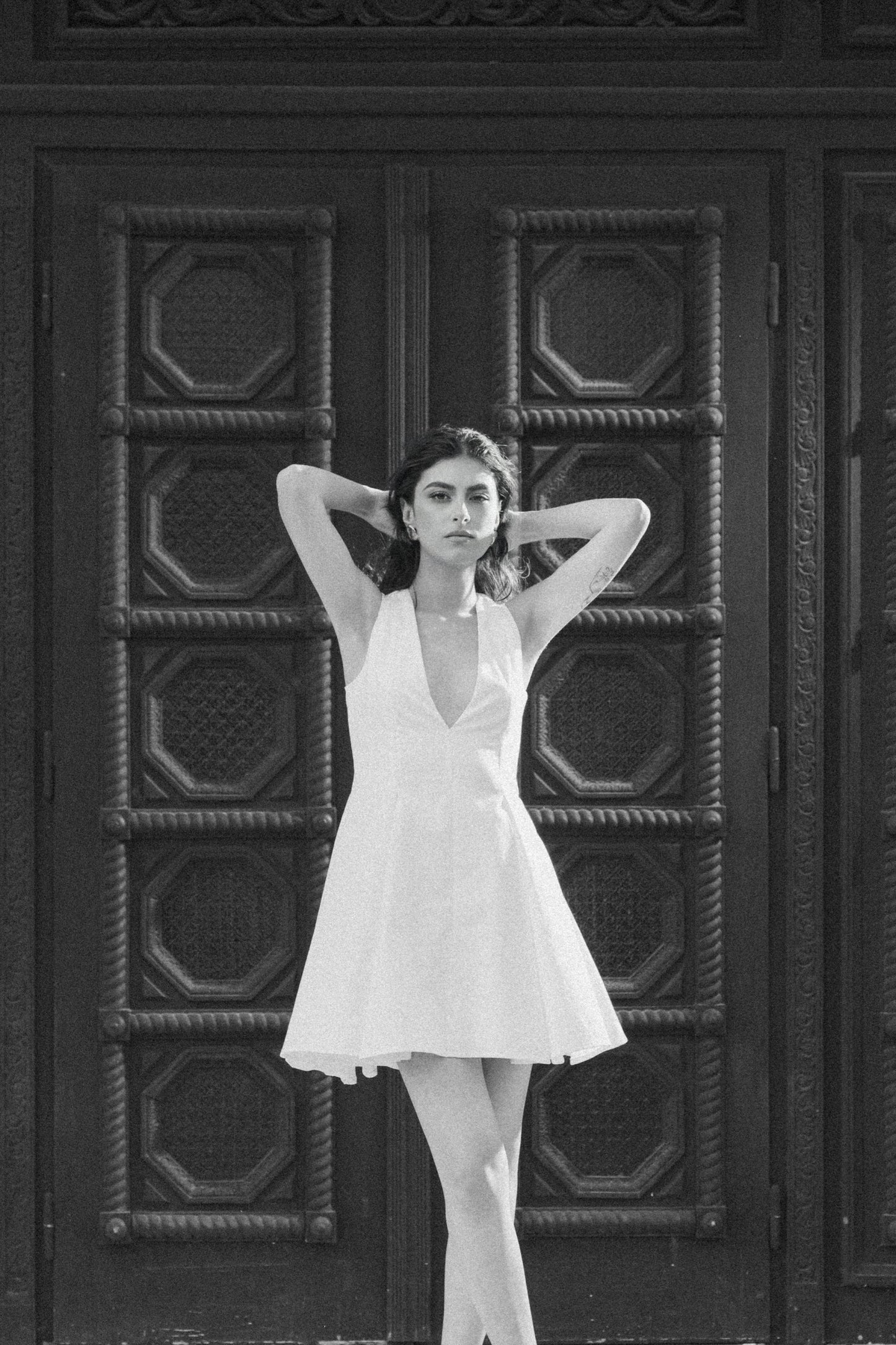WHITE PLEATED DRESS
