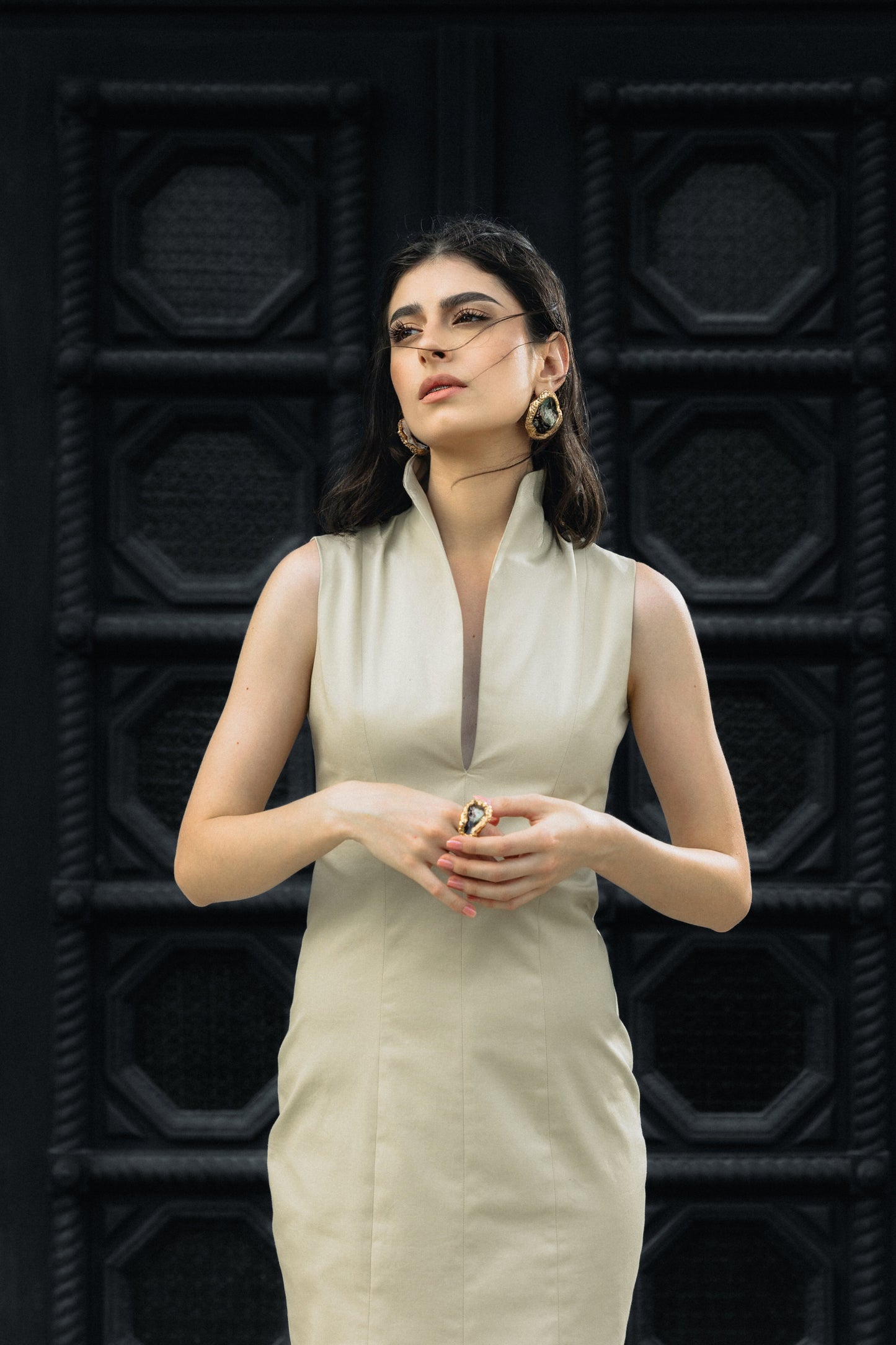 BEIGE MID LENGTH DRESS