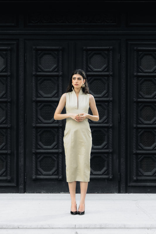 BEIGE MID LENGTH DRESS
