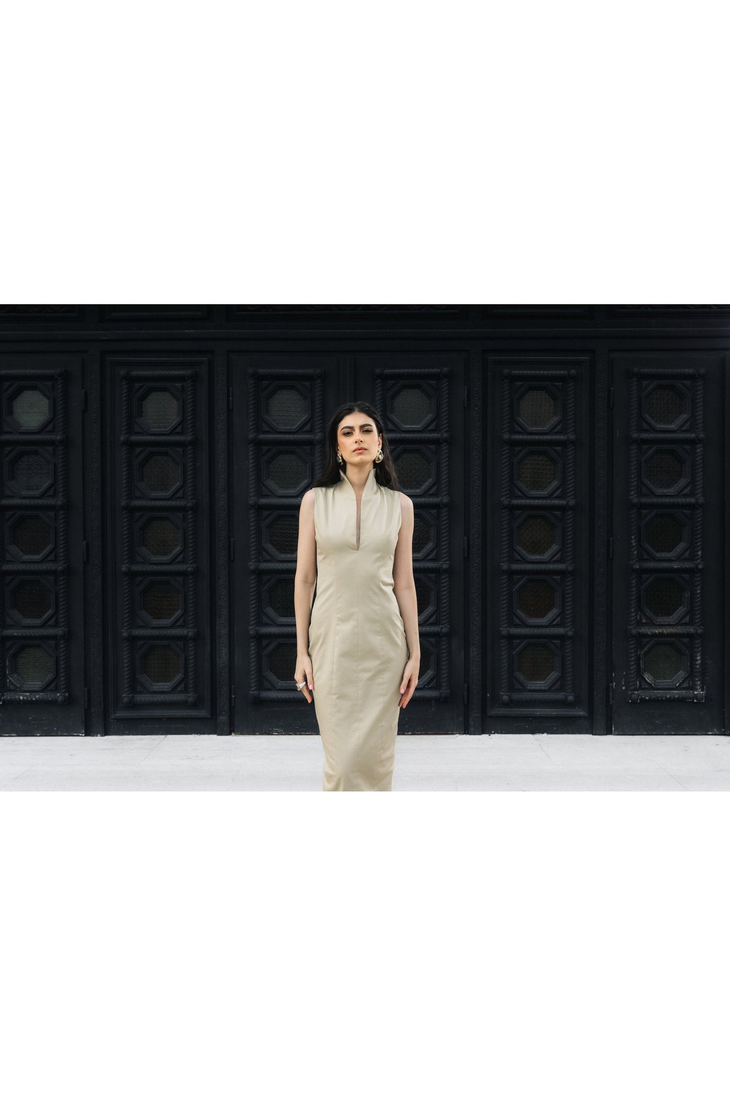 BEIGE MID LENGTH DRESS