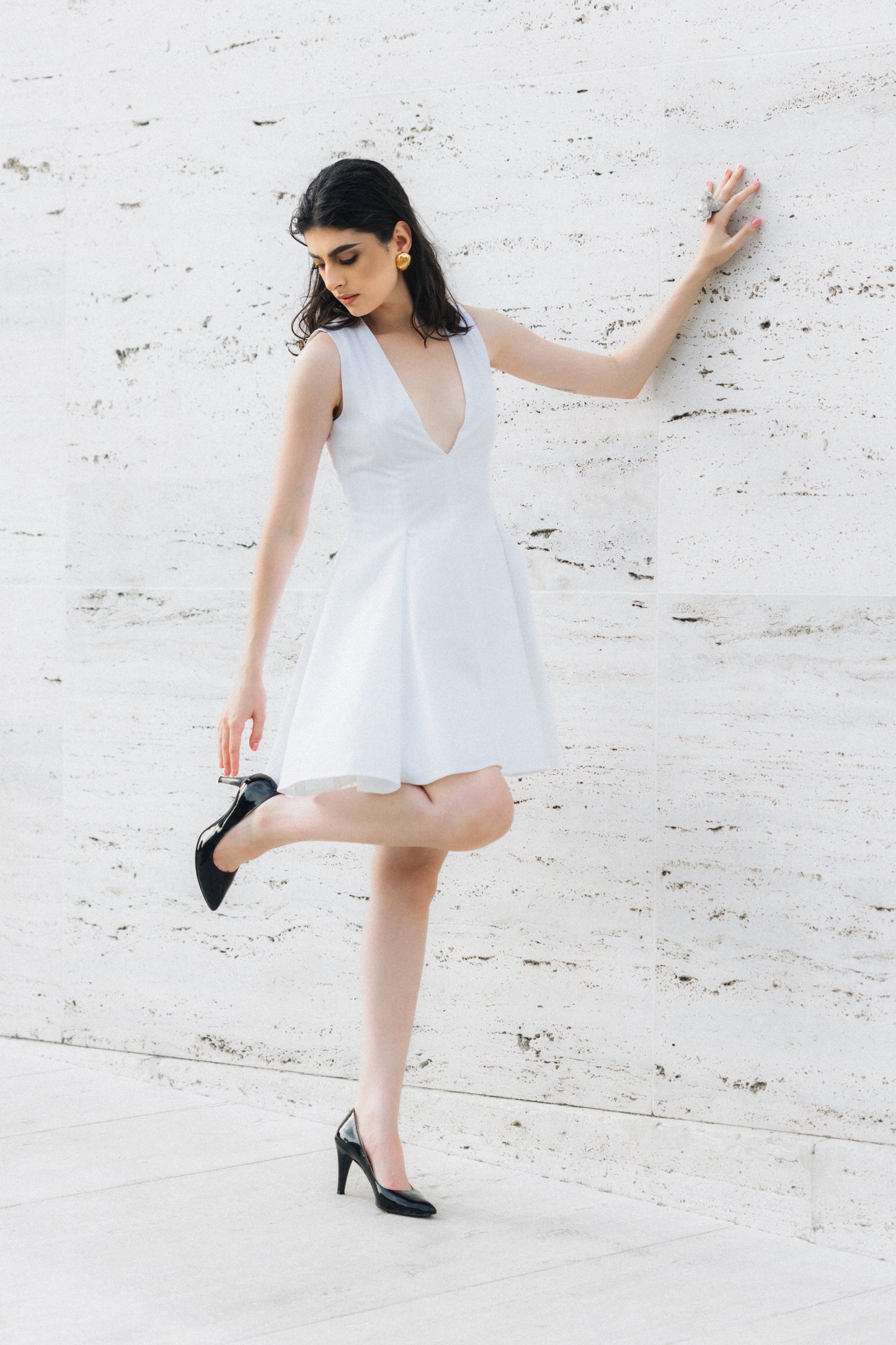 WHITE PLEATED DRESS