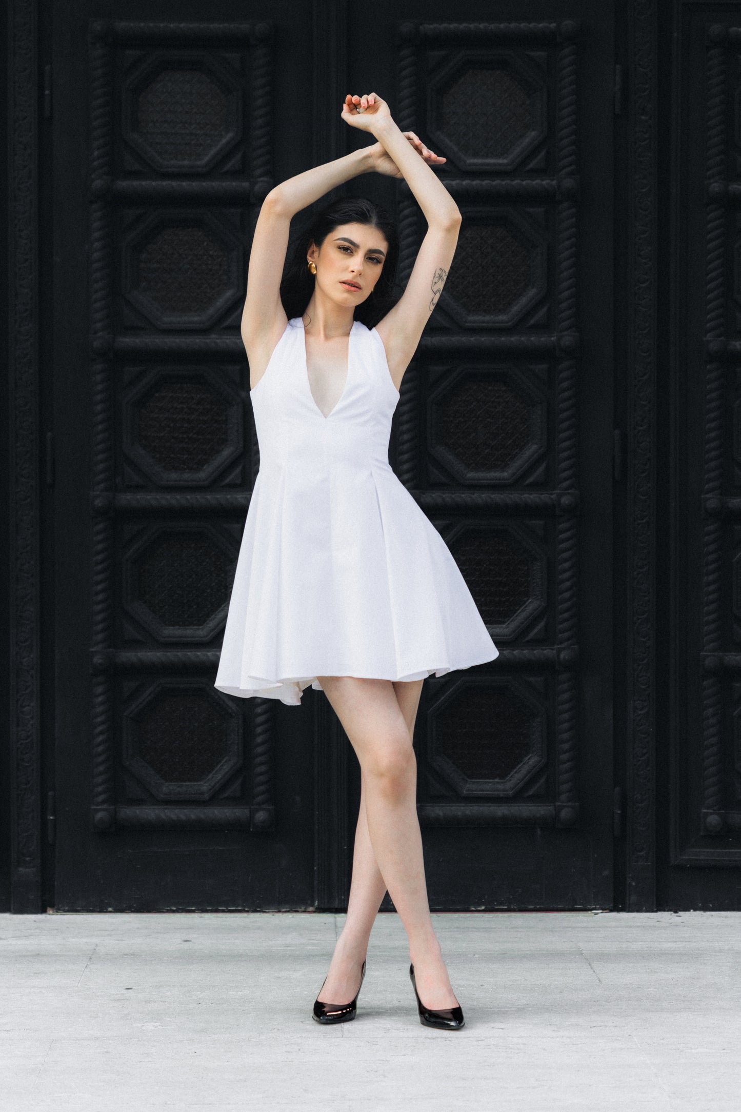 WHITE PLEATED DRESS