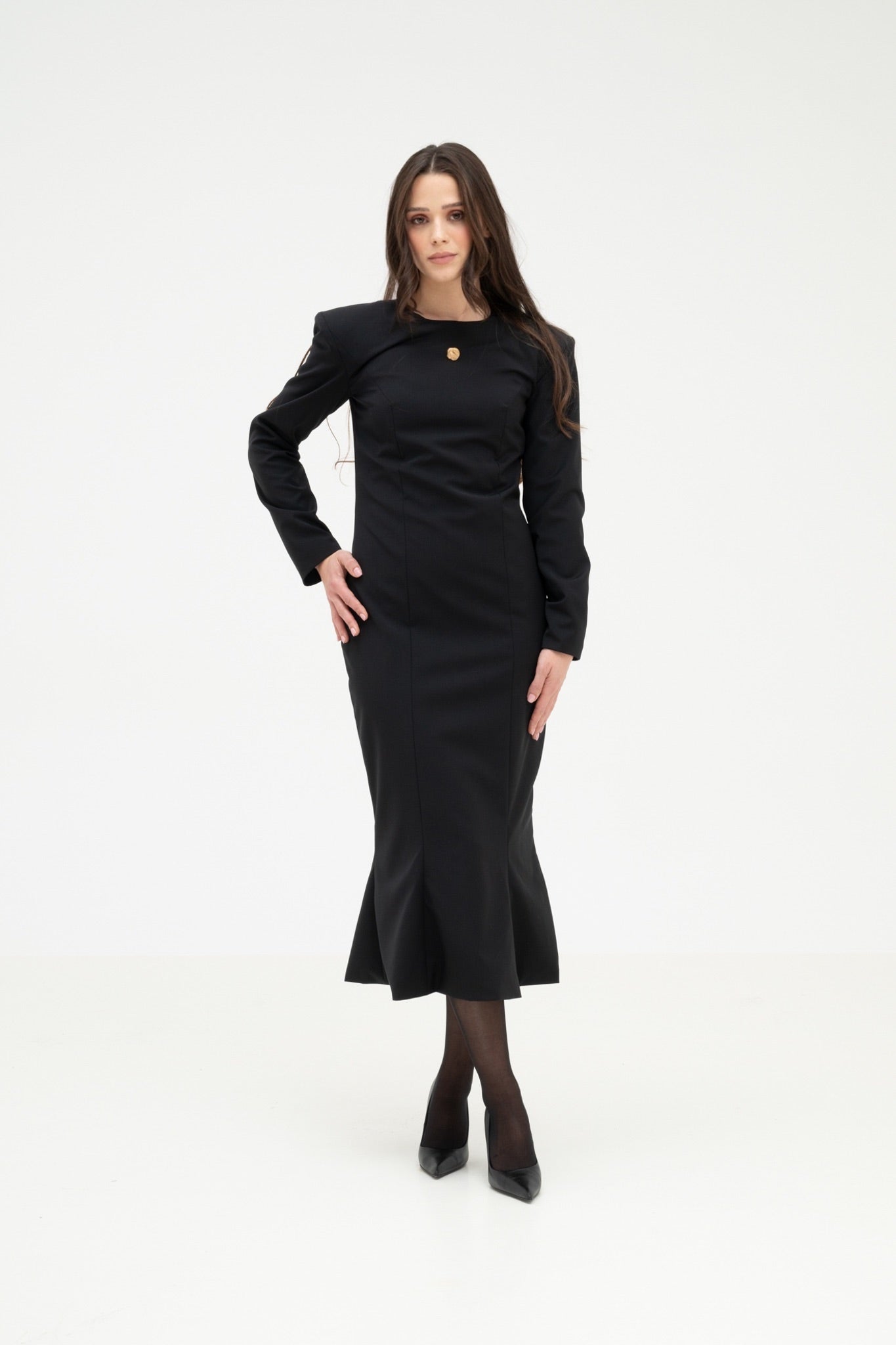 BLACK WOOL BLEND DRESS