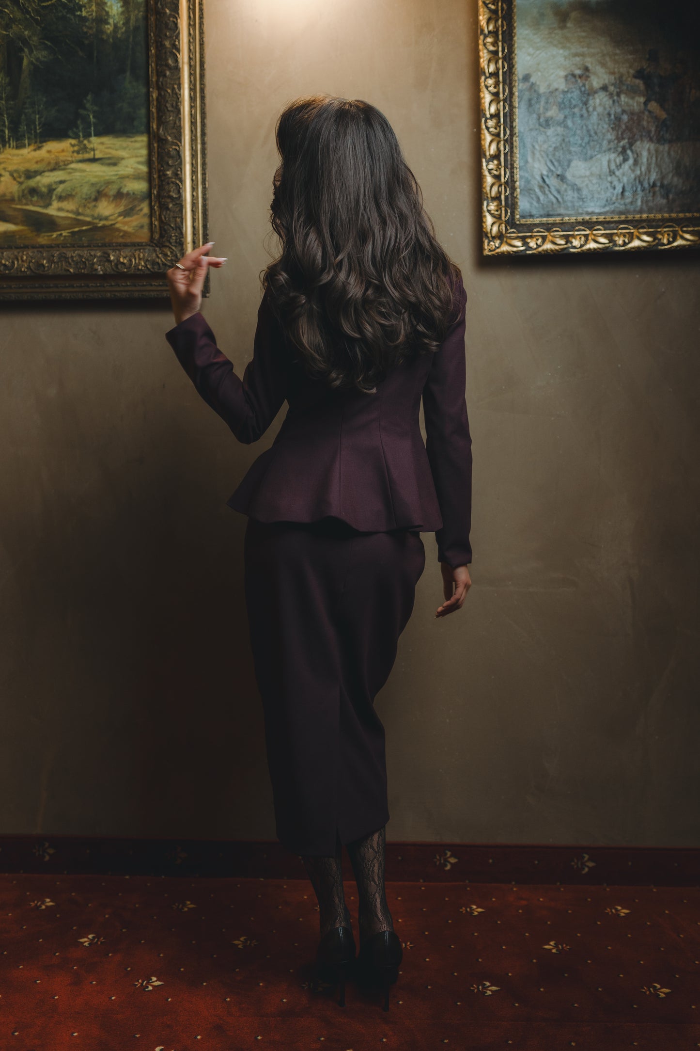 Virgin wool suit set-tailored blazer & pencil suit