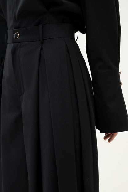 LONG WOOL BLEND PLEATED TROUSERS
