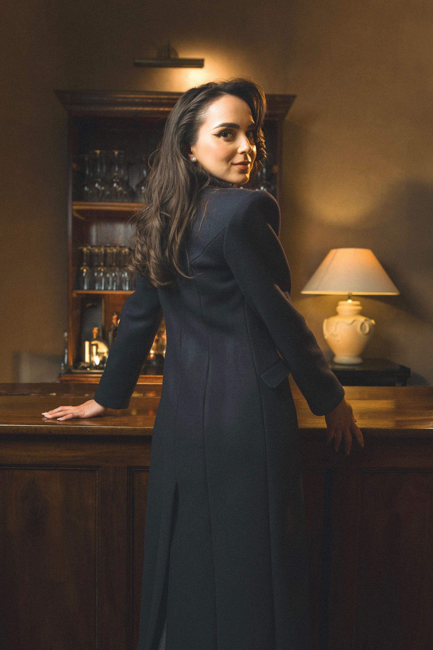 Navy wool blend coat