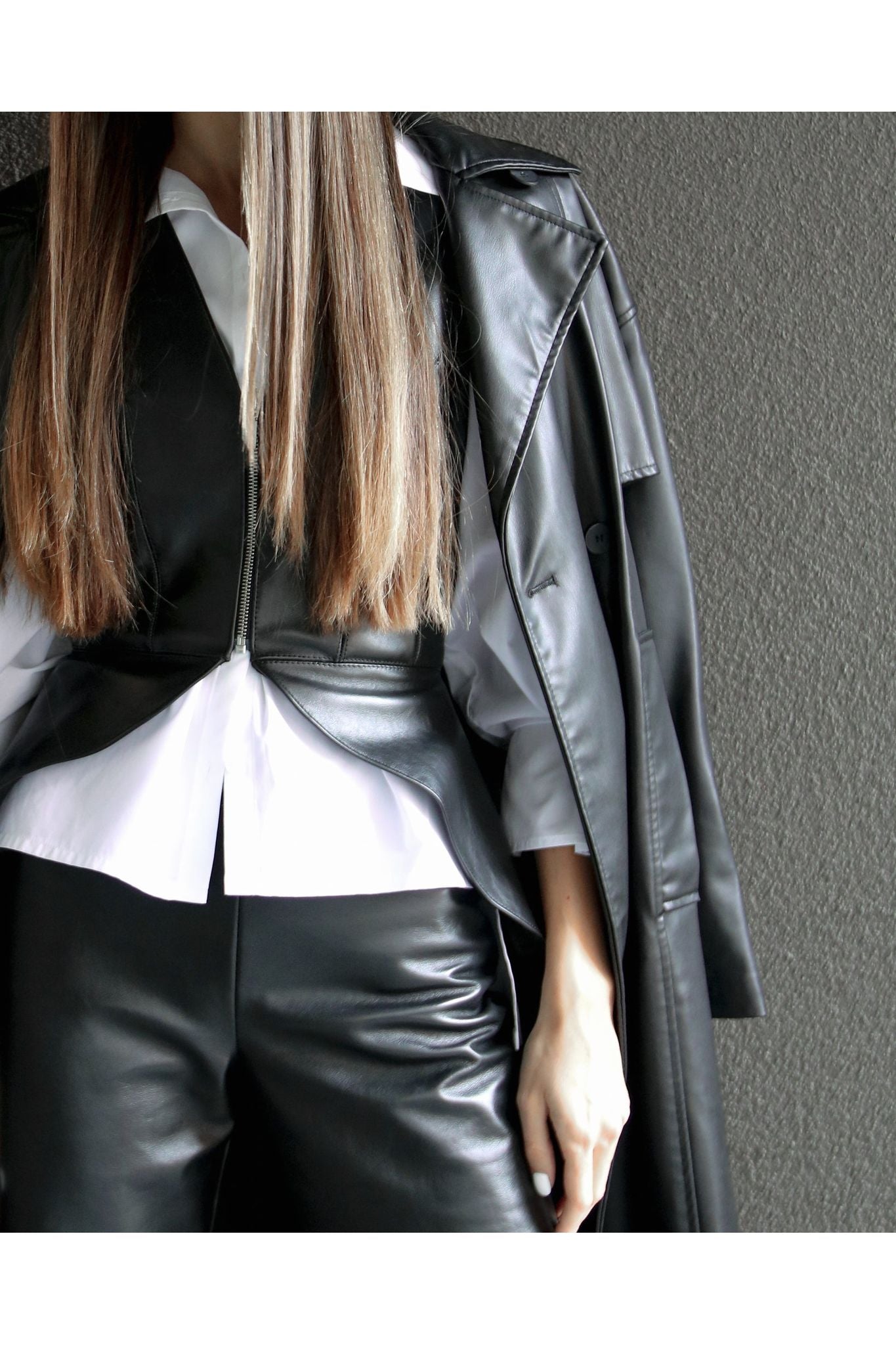 Black Leather Cloche Top