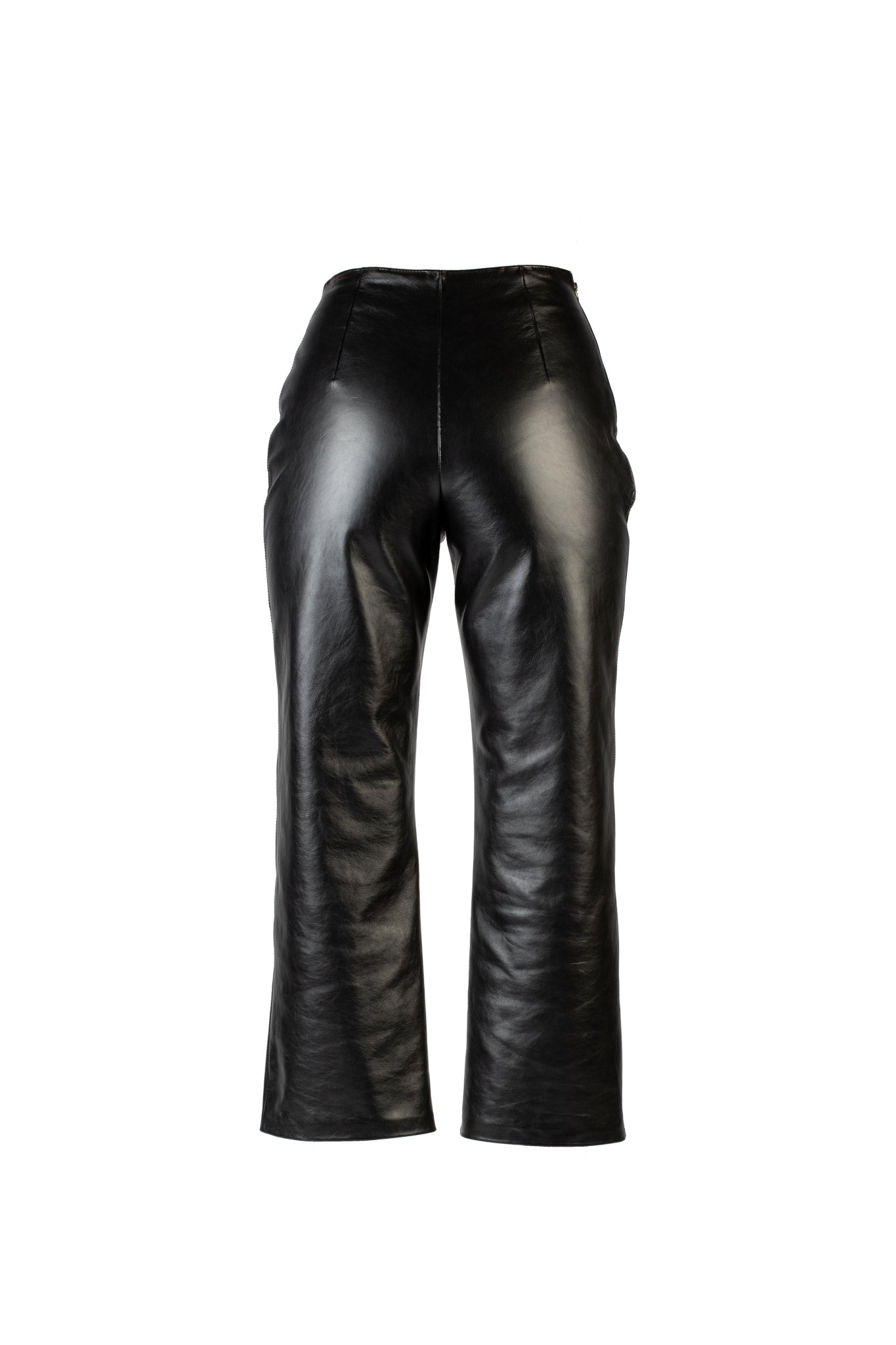 Black straight-cut leather trousers with nappa finish.