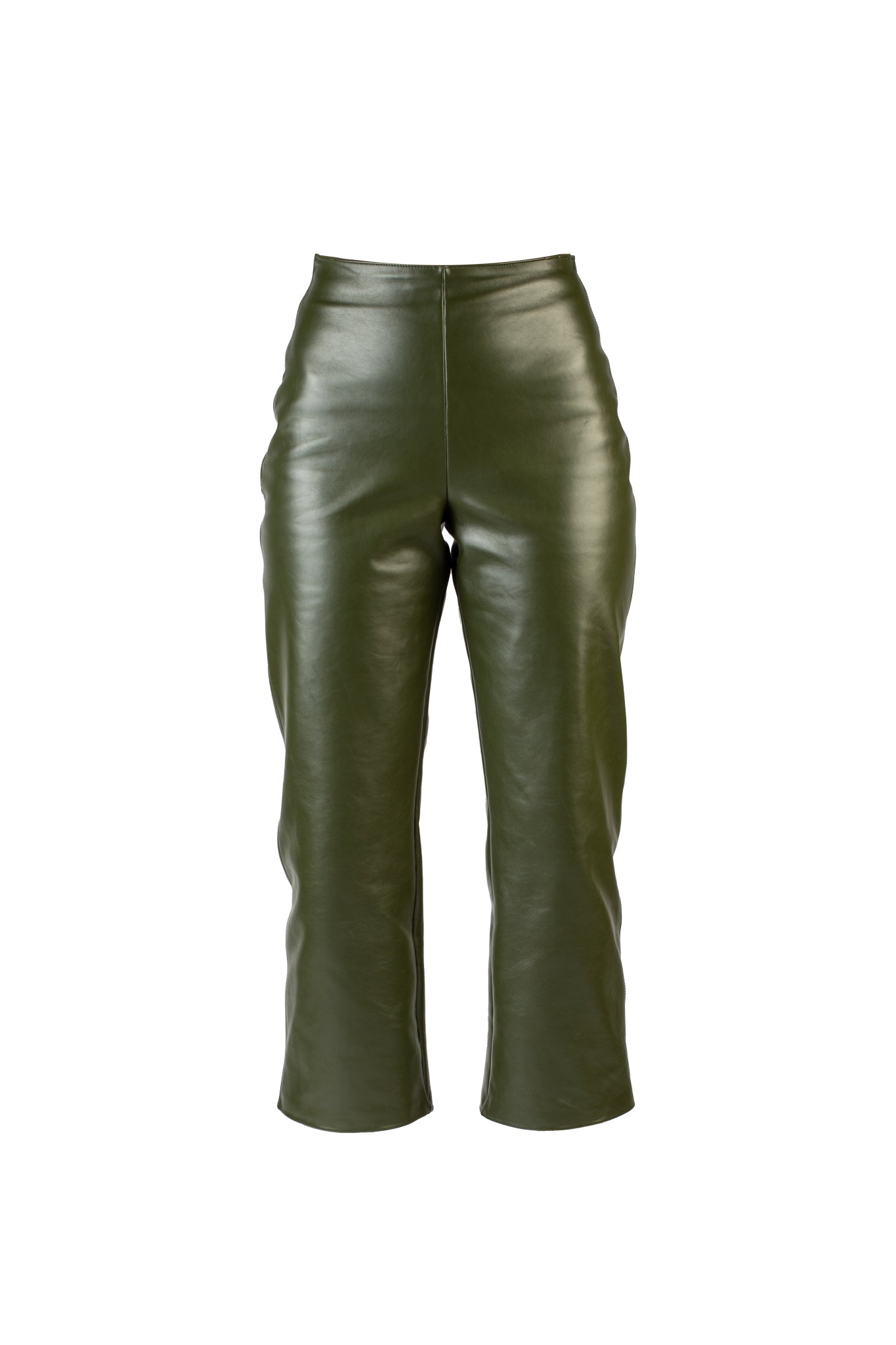 Olive straight-cut leather trousers with nappa finish.