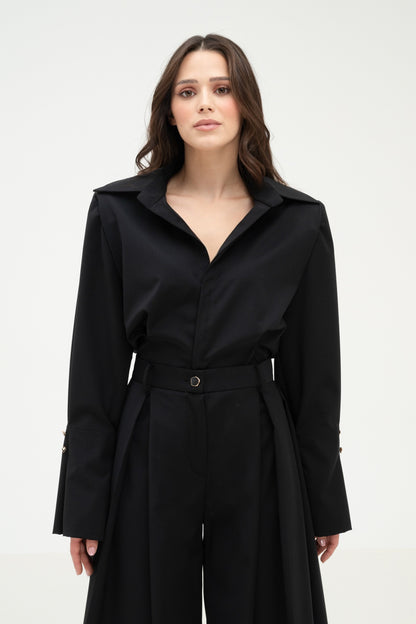 BLACK WOOL BLEND SHIRT