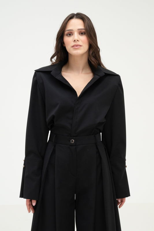 BLACK WOOL BLEND SHIRT